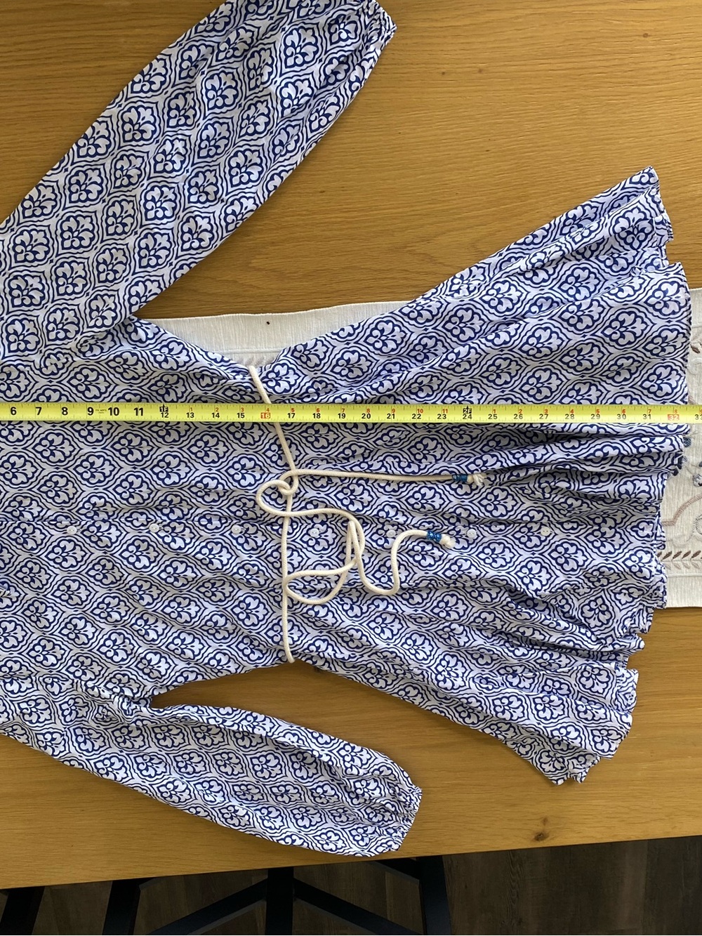 ZARA Blue and White Geometric Tile Print Mini Dress with Rope Belt - Size S - Picture 8 of 8